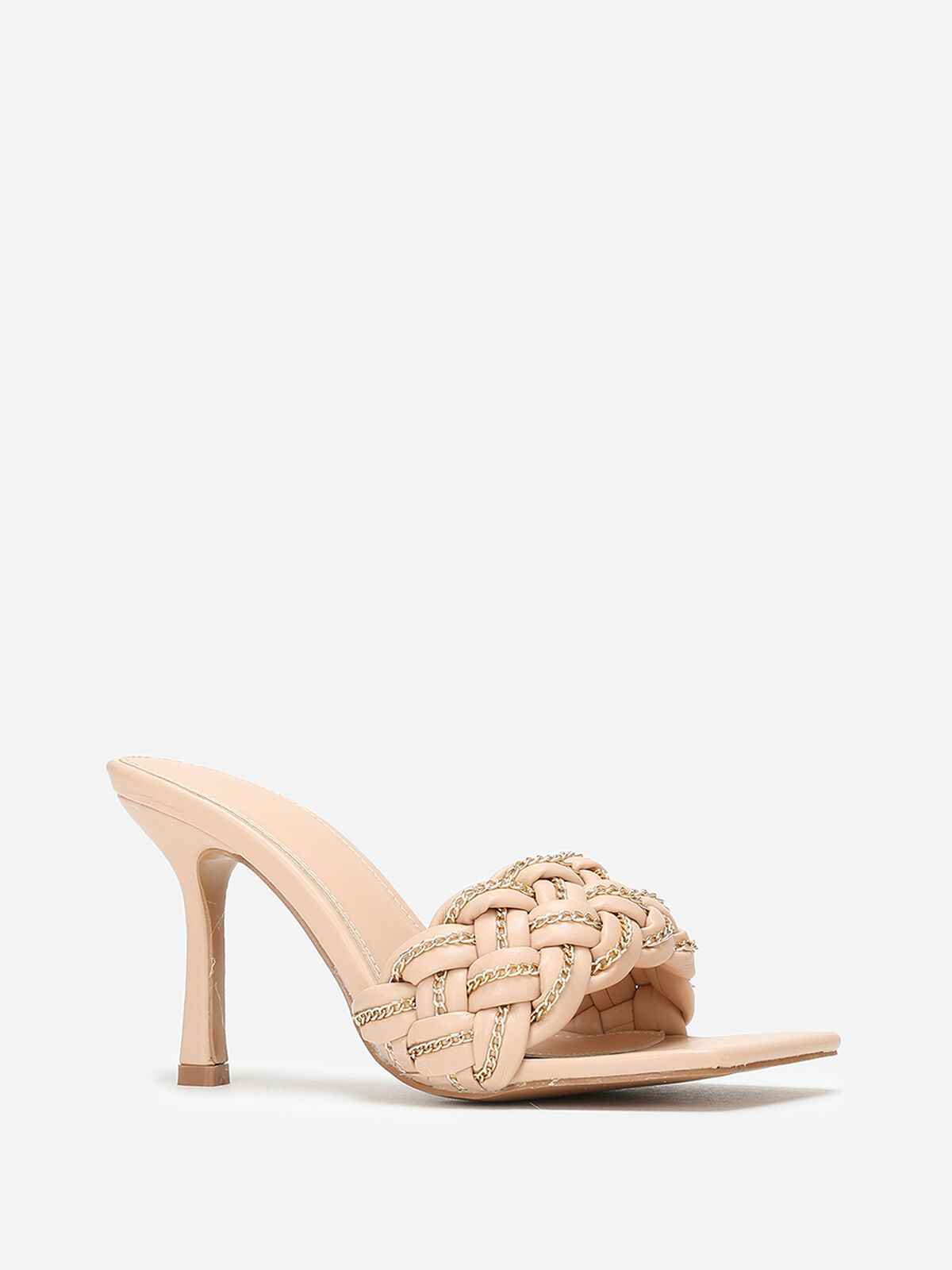 Mules à bride tressée avec fins maillons- Beige