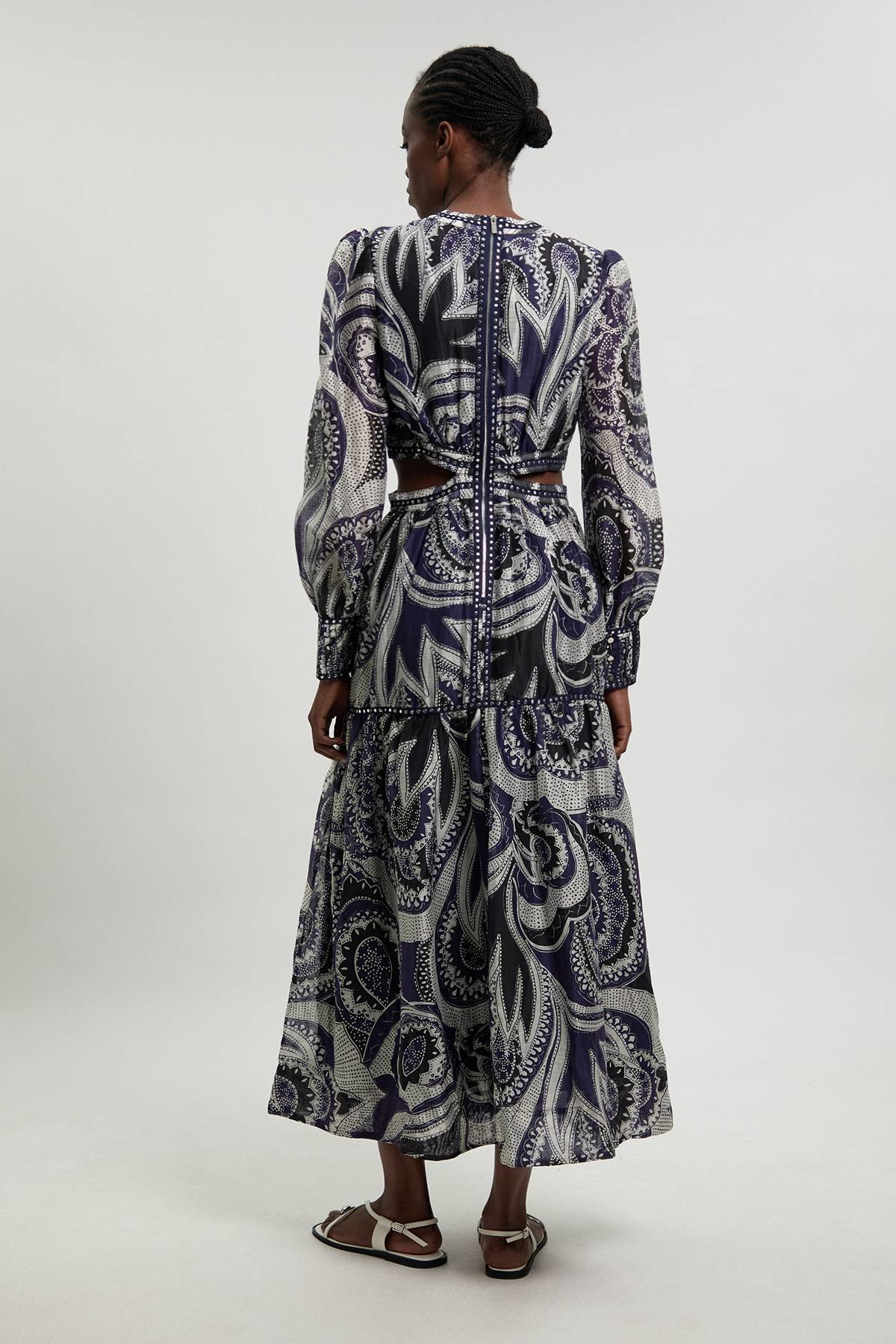 KarenMillen Robe Longue À Imprimé Floral Monochrome Avec Détails Cloutés