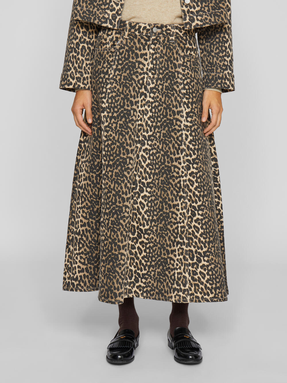Vila  Vichia Leopard midi nederdel - Birch