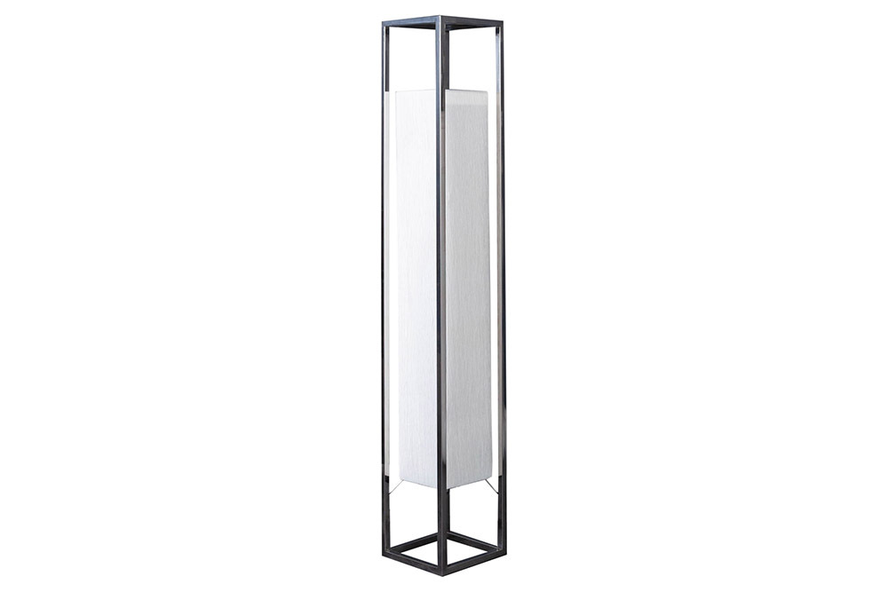 Moderne Stehlampe AGAPUNE 120cm weiß silber mit Papierschirm und Edelstahlgestell