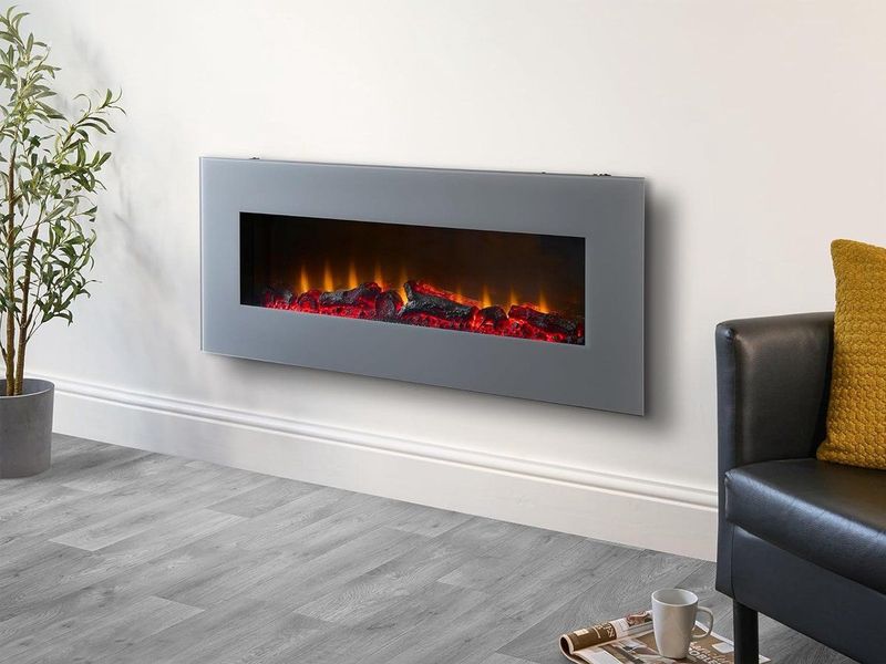Elektrische Wandhaard 107 cm met Afstandsbediening en LED Vlameffect 1800W – Moderne Grijze Inbouw- & Wandhaard – Stil Verwarmingssysteem zonder Ventilatie – Medahomestore