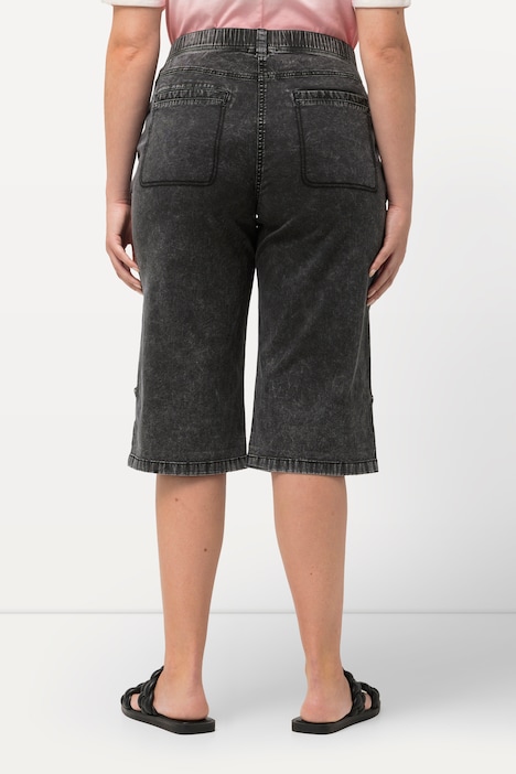 Jeans-Bermuda, Used-Look, gerades Bein, Elastikbund