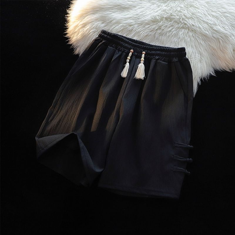 Fushet - Elastische taille, effen shorts met knoopdetail