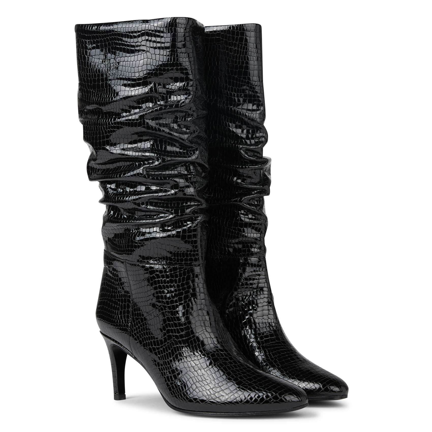 CELESTE 65 - Botte à talon en cuir serpent verni | Noir