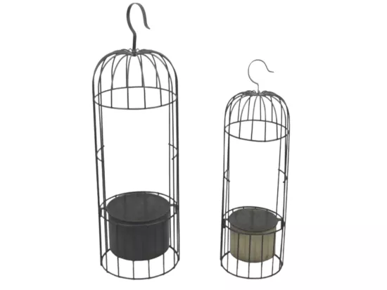 ~ Set de 2 cages en métal gris Ht.53-68 cm
