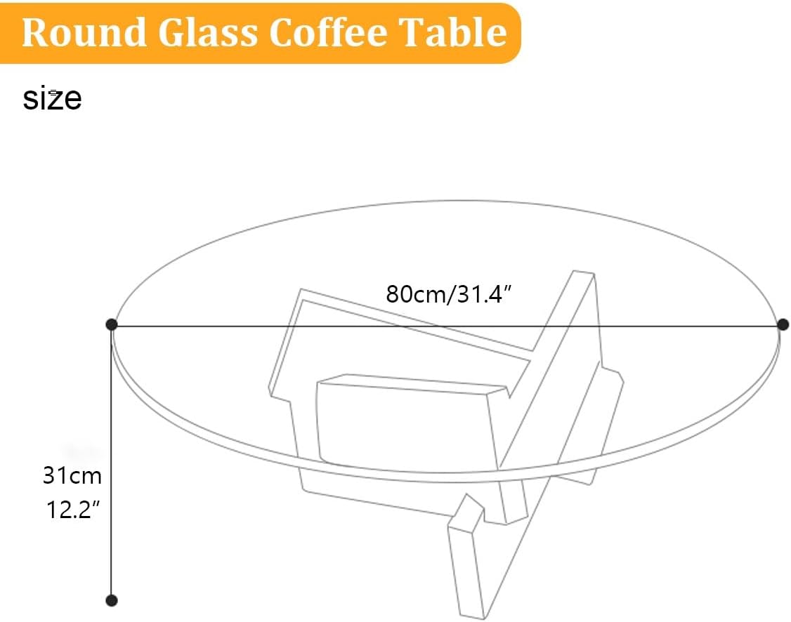 Couchtisch Rund Glas, Wohnzimmertisch, Zentraler Wohnzimmer-Couchtisch, Tischbeine Aus Massivholz, Minimalistisches Design für Wohnzimmer Oder Büro(Black,W80xH31cm/31x13in)