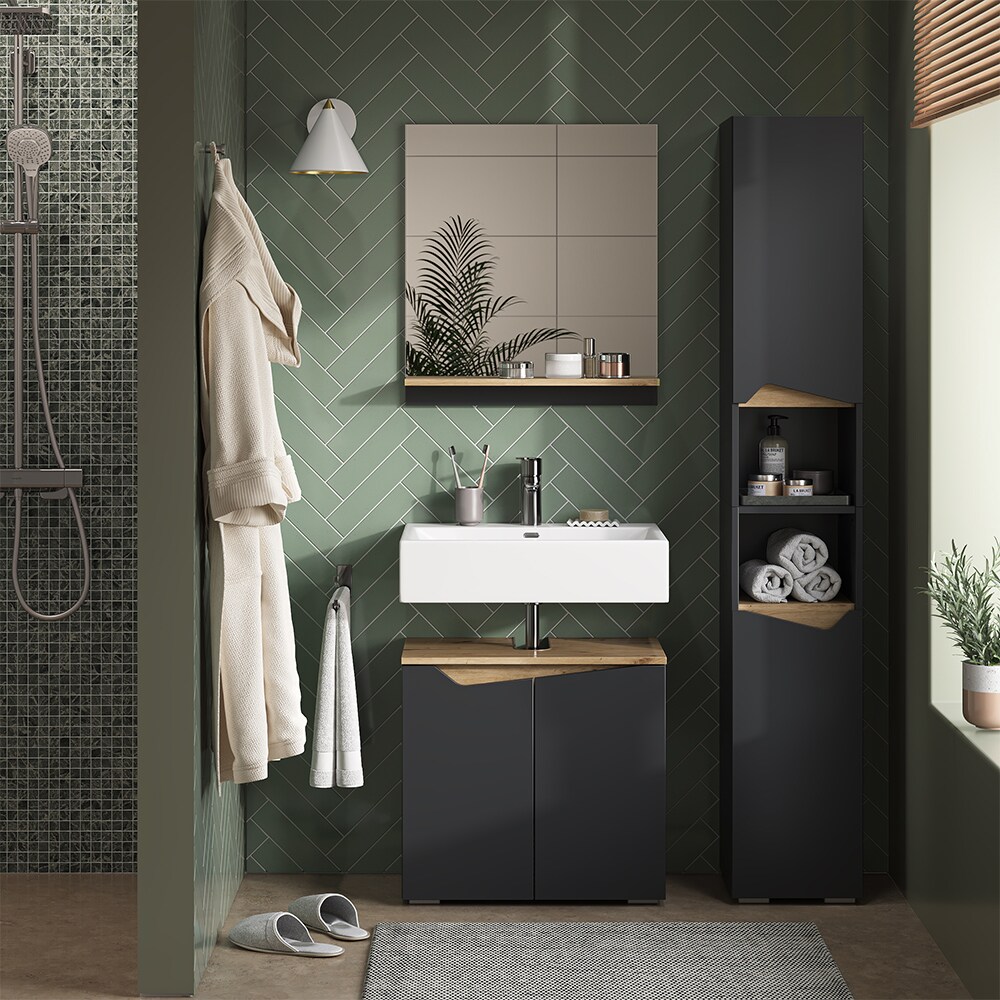 Vicco Badmöbel-Set Marelle Anthrazit Eiche 3 Teile Hochschrank