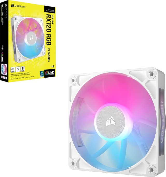 Corsair iCUE LINK RX120 RGB 120mm PWM udvidelsesblæser (hvid)
