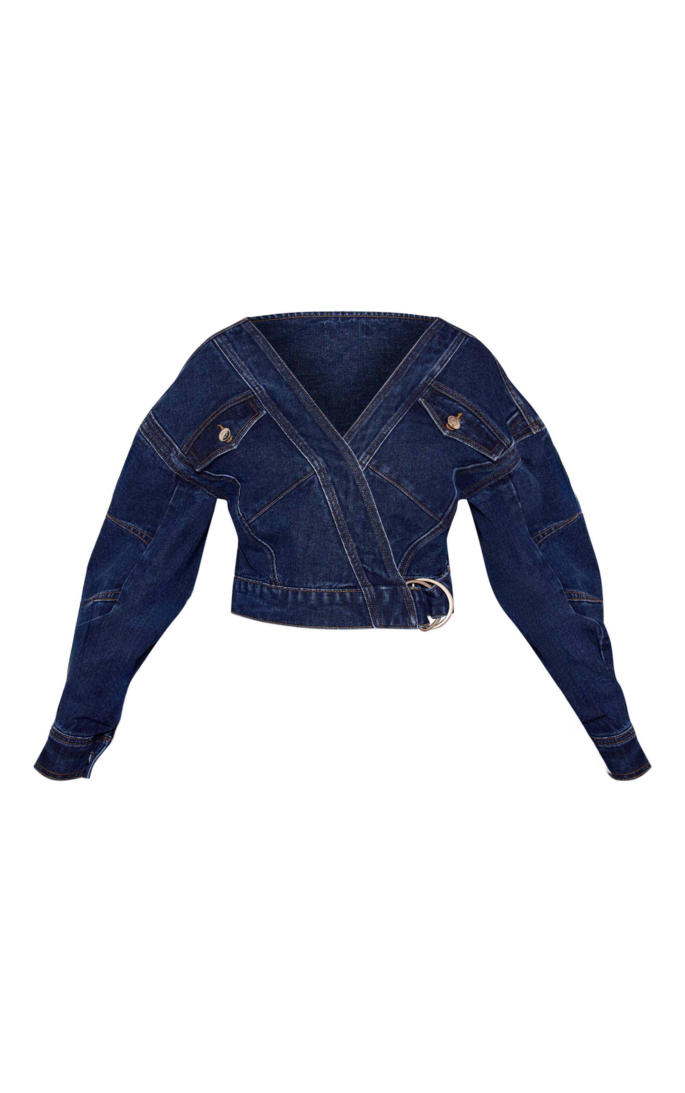 Mid Blue Wash Veste En Jean Petite Taille Bleu Moyen À Taille Portefeuille Et Manches Cocon