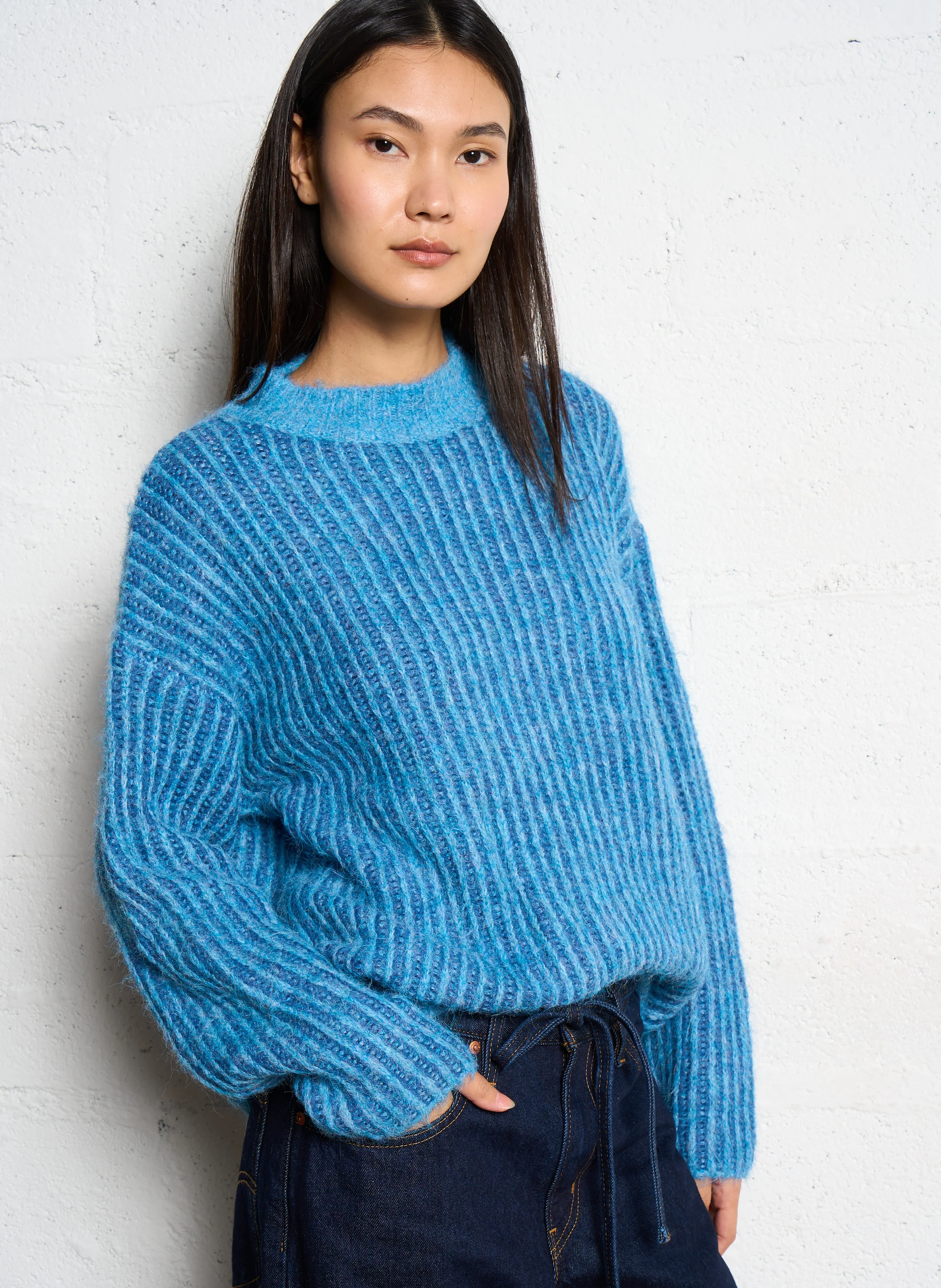 Pull droit en maille | Bleu