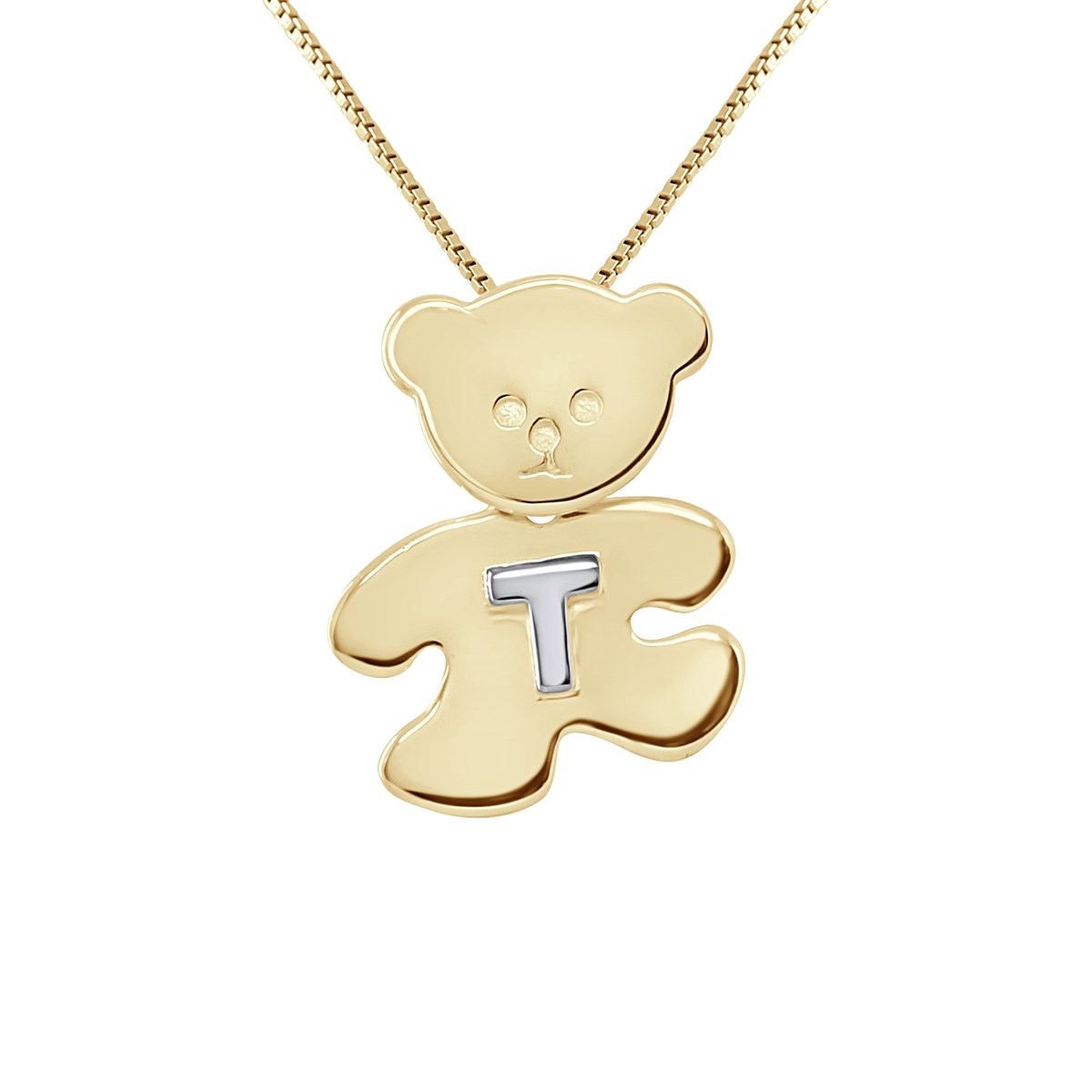 Pendentif OURSON plaqué Or Jaune - Lettre T Argent