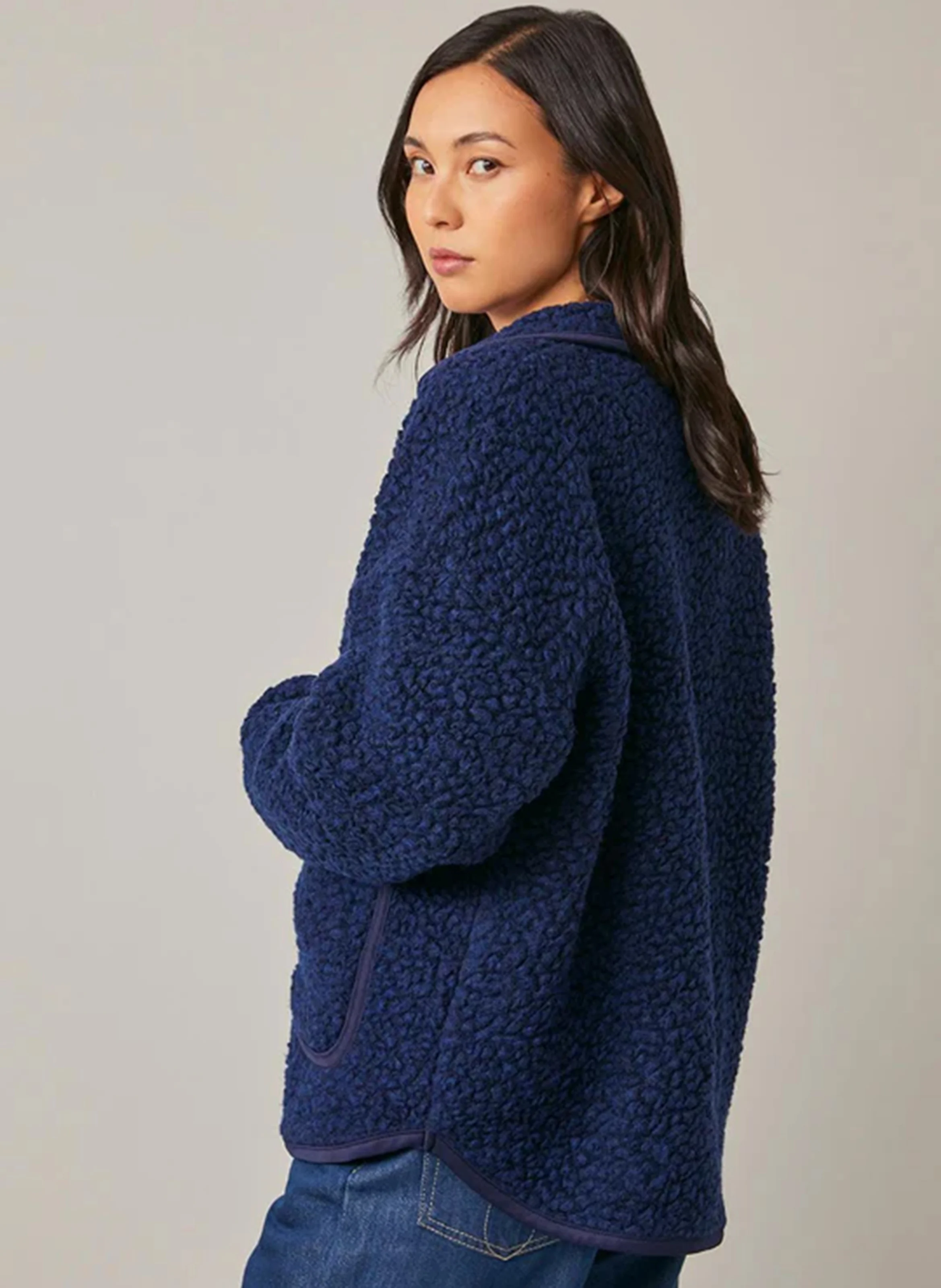 GIUSEPPA - Veste ample col montant en laine mélangée | Bleu