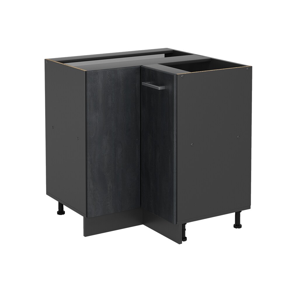 Vicco Eckunterschrank R-Line Schwarz Beton Anthrazit 87 cm mit Arbeitsplatte Weiß-Marmor