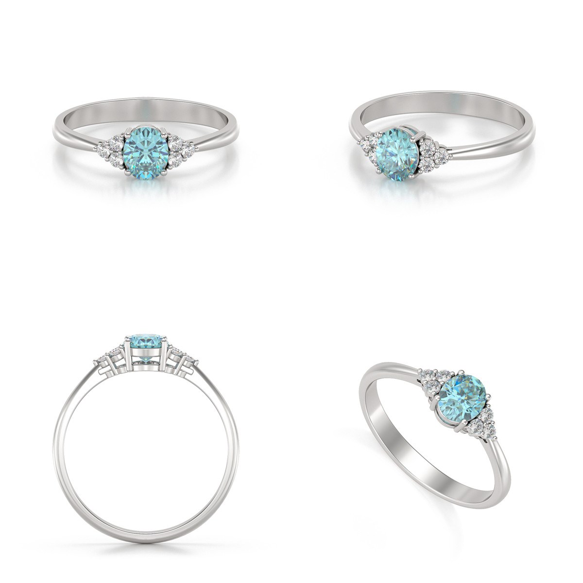 Bague ADEN Or 585 Blanc Aigue-Marine et diamants 2.20grs