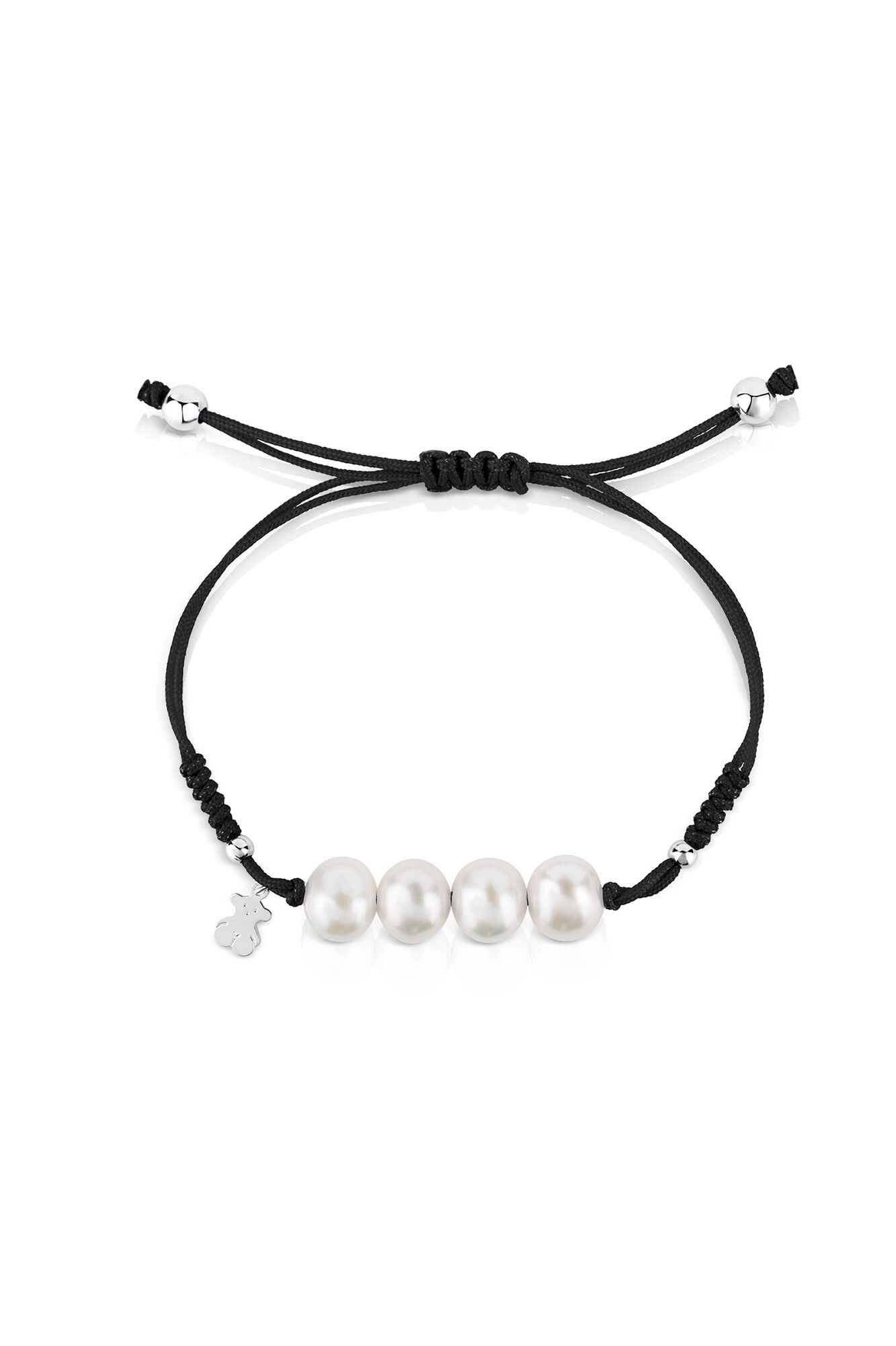 Pulsera de cordon, plata y perlas cultivadas - Gris