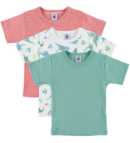 Petit Bateau T-Shirt - 3er-Pack - Grün/Rot