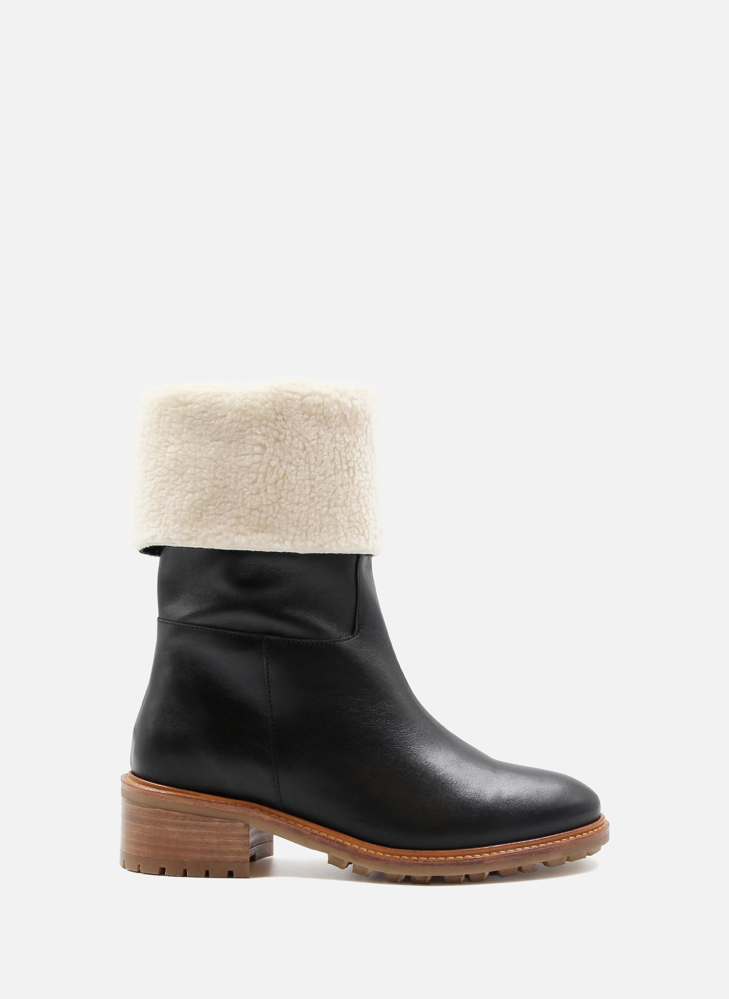 Bottes fourrées cuir lisse | Noir