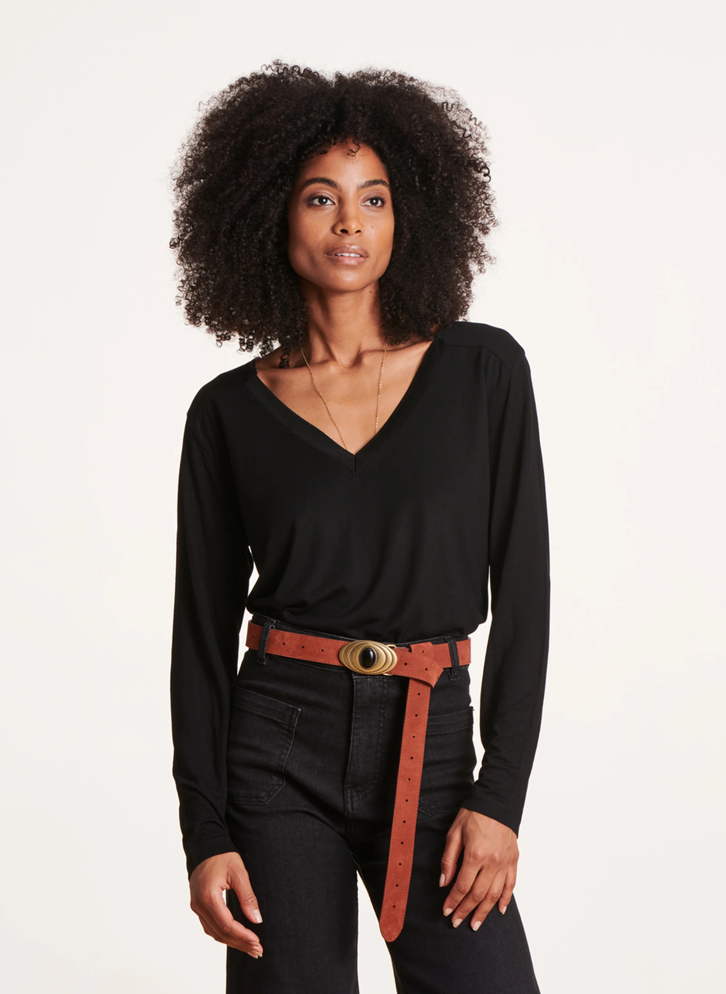 Tee-shirt droit col V | Noir