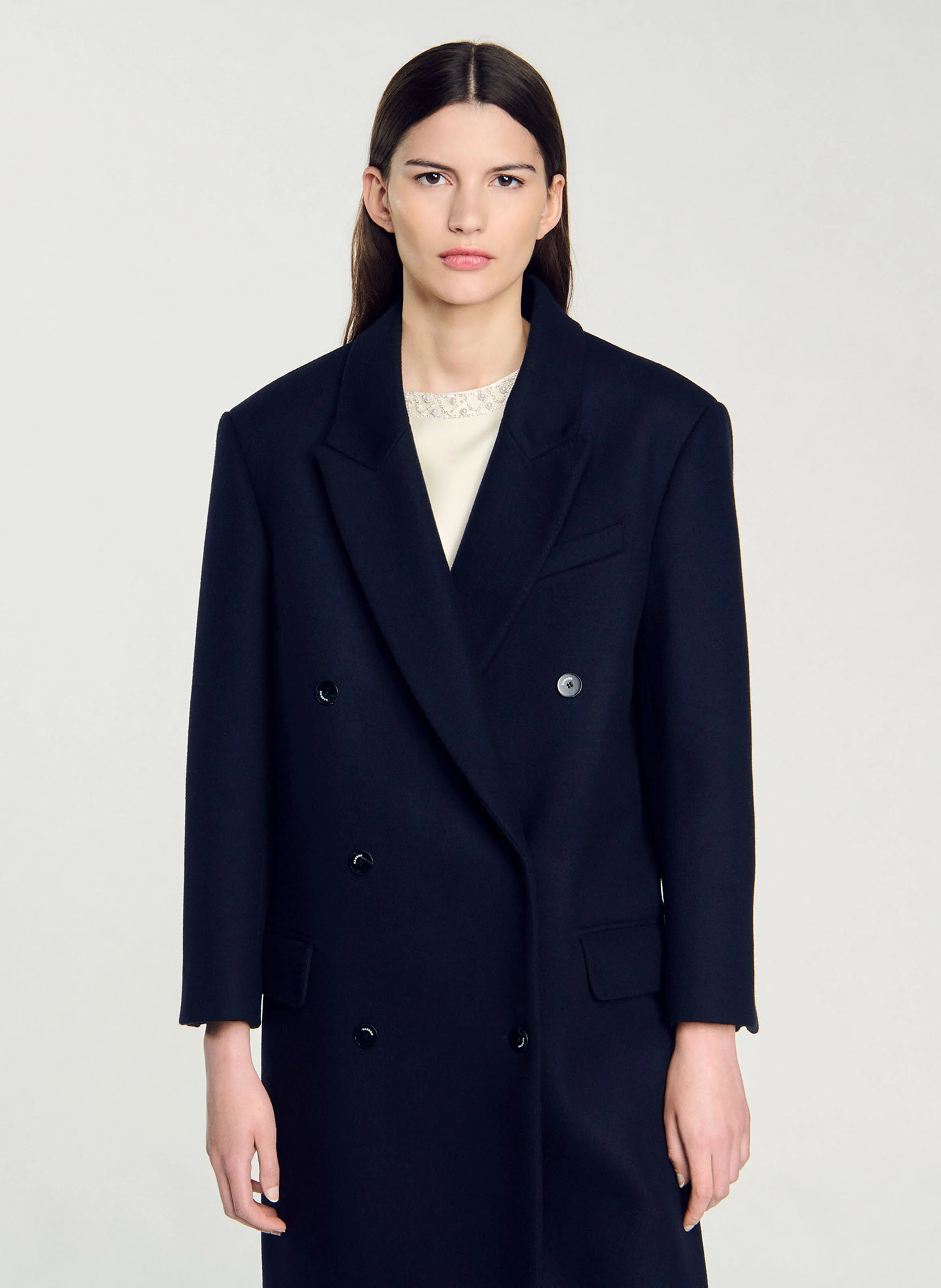 Manteau long en laine mélangée | Bleu