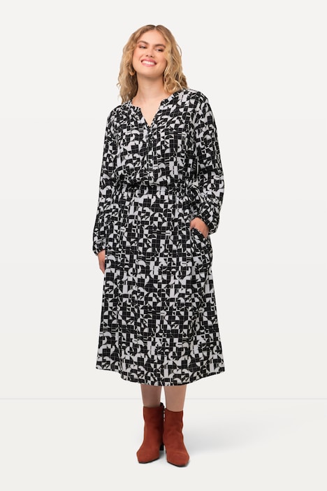 Kleid, Tunnelzug, Tunika-Ausschnitt, Taschen, Langarm