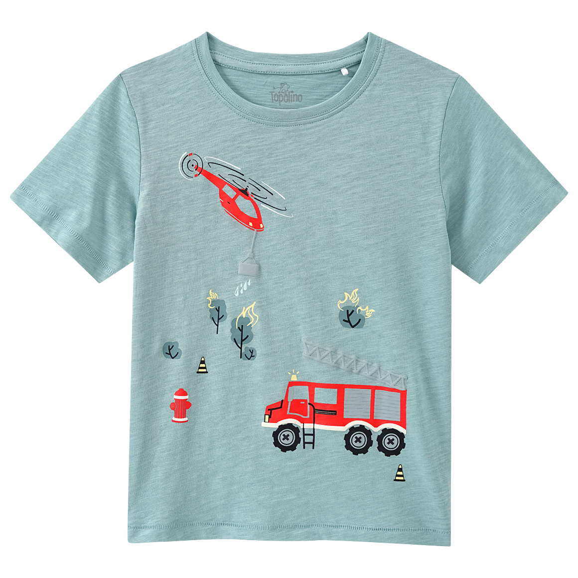 Topolino Jungen T-Shirt mit Feuerwehr-Print salbei