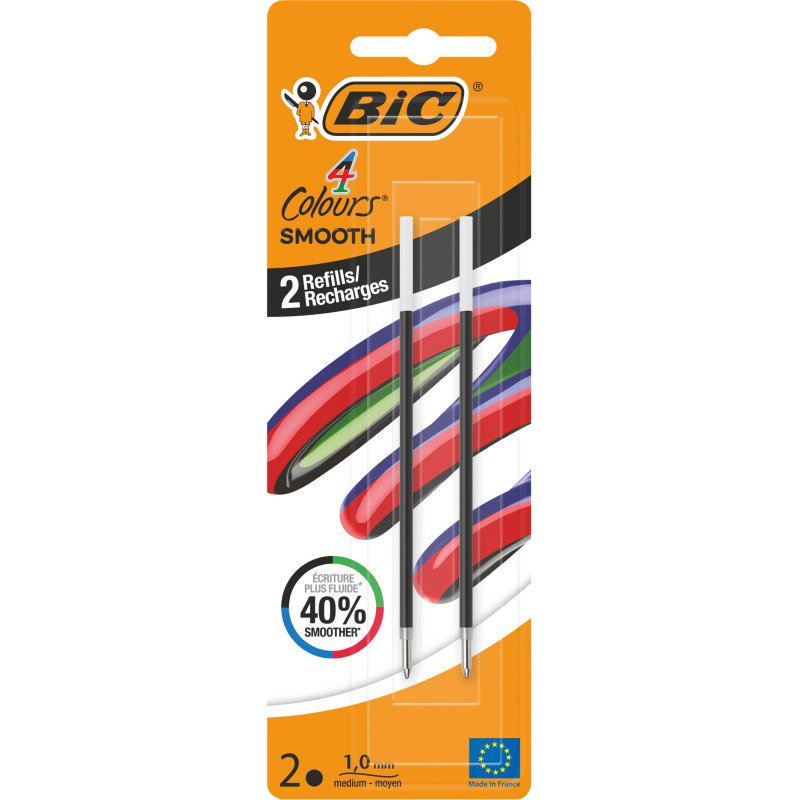 Recharge pour stylo bille 4 couleurs Smooth Bic pointe moyenne 1 mm - Etui de 2