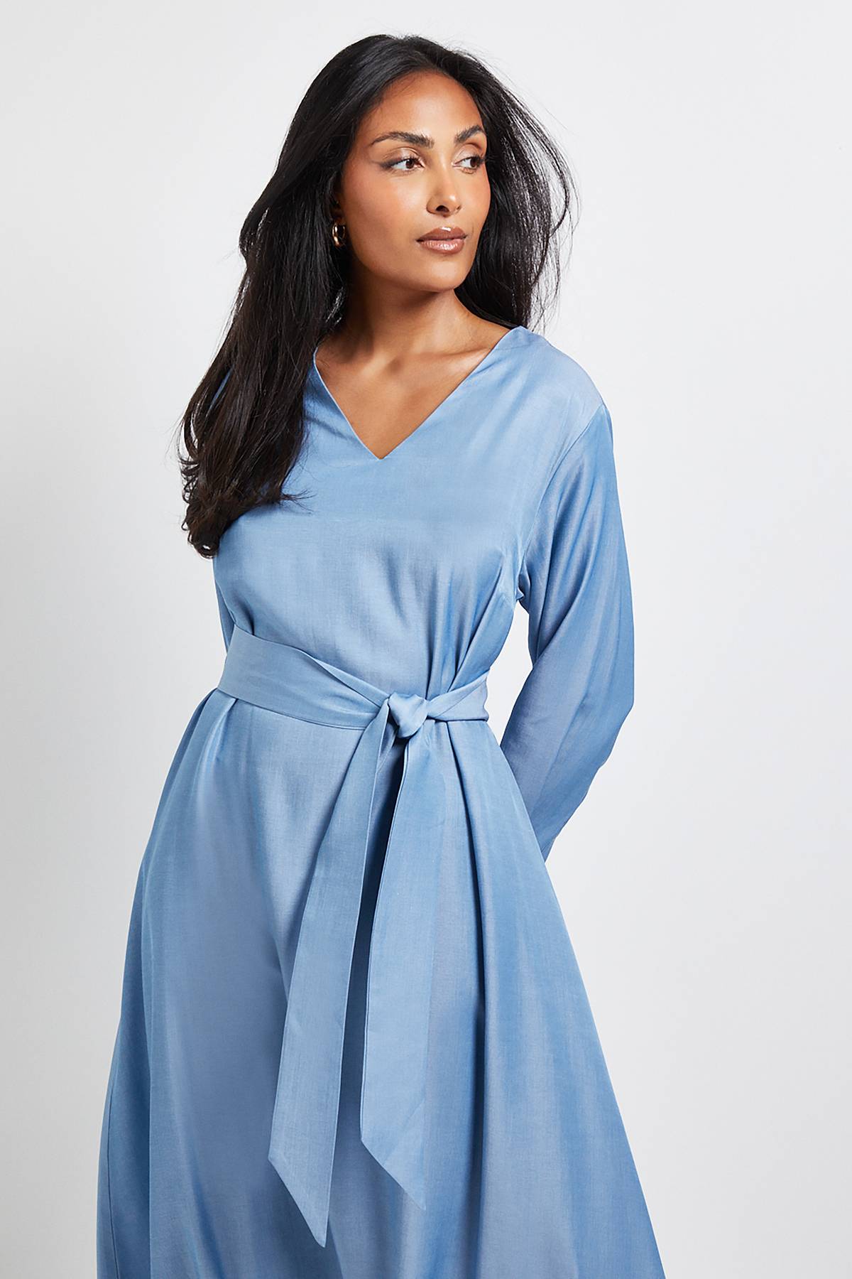 Wallis Robe Midi à Nouer à la Taille Effet Denim Petite