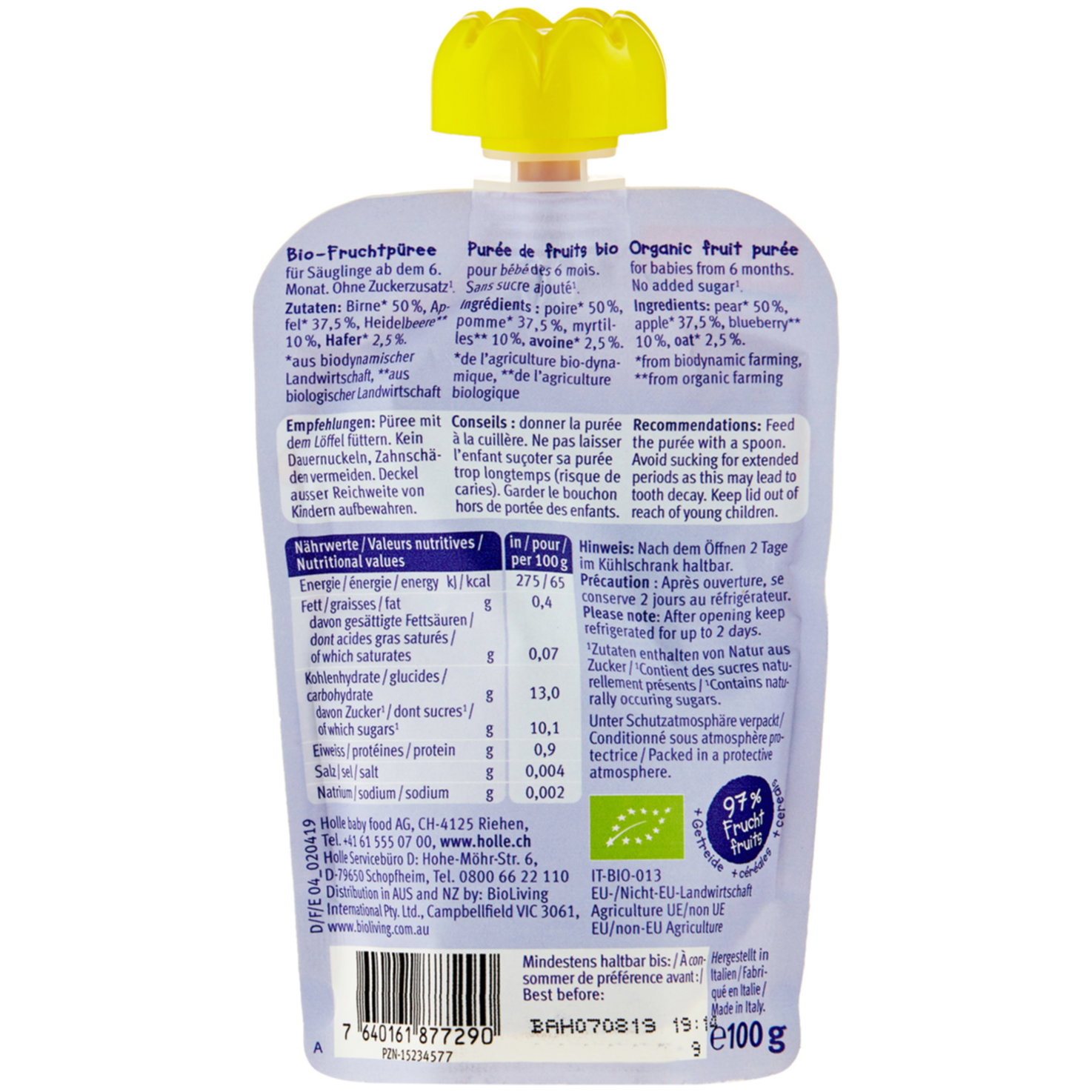 Holle Demeter Bio Blue Bird Pouchy 6+ Monate