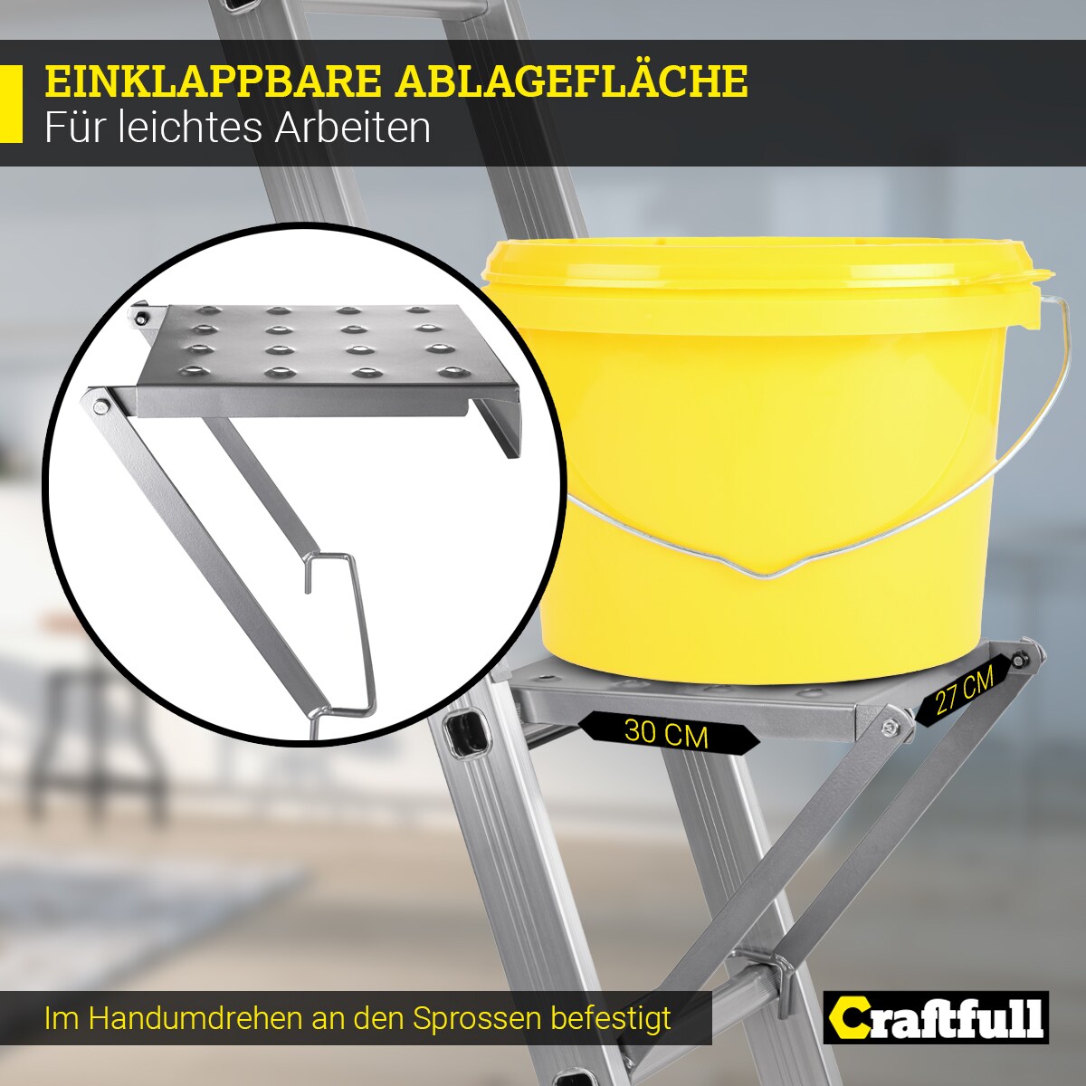 Ablagefläche für Craftfull Mehrzweckleiter CF-104A, zum Einhängen, Stahl, einklappbar, max. 30 kg