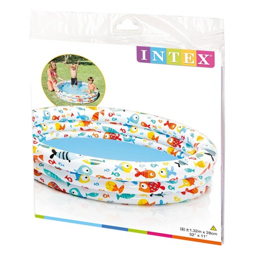 Piscina inflável Intex com 3 anéis e desenho de peixe, 132x28 cm - 248 L/água
