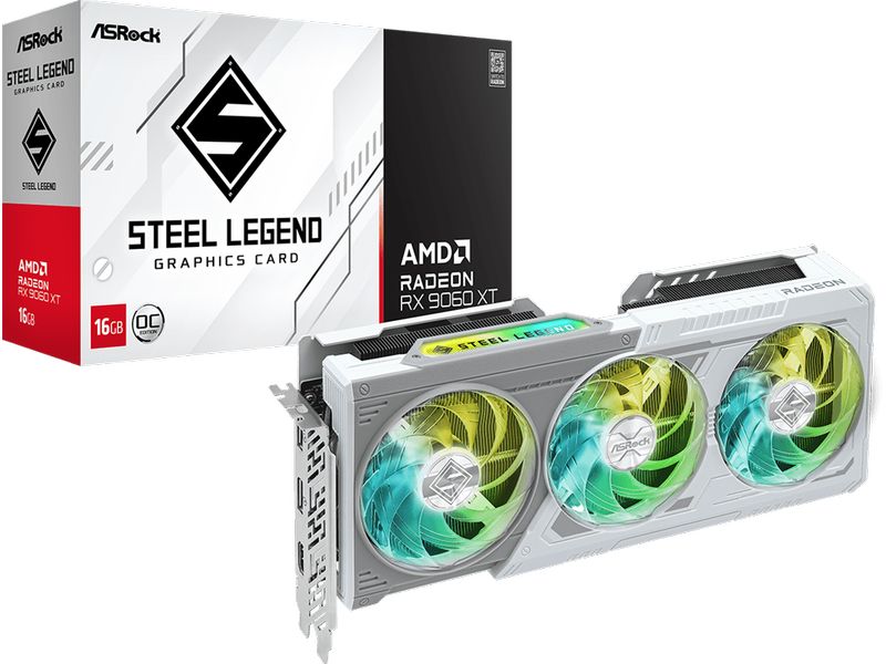 ASRock Grafikkarte AMD Radeon RX9060 XT Steel Leg 16GB OC GDDR6 Grafikkarte mit 16 GB Speicherkapazität