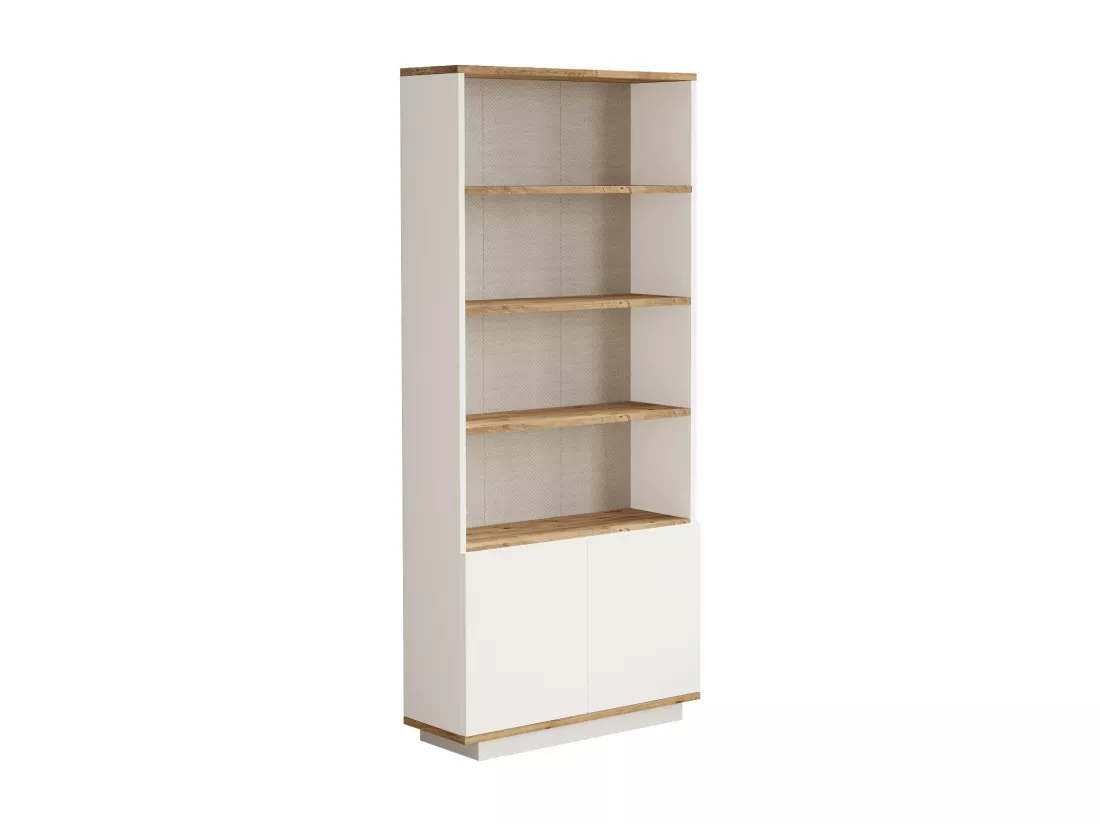 Bibliothèque avec 2 portes et 4 niches - Blanc et naturel - LOTULA