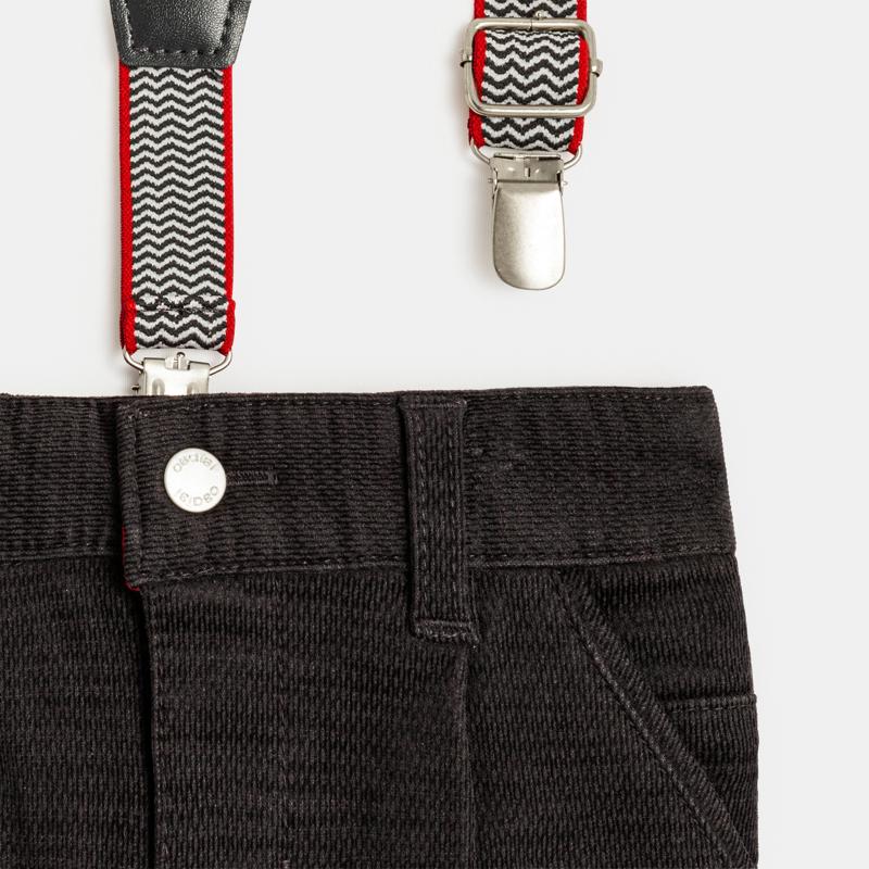 Pantalon velours fantaisie à bretelles amovibles gris bébé garçon Gris ou noir