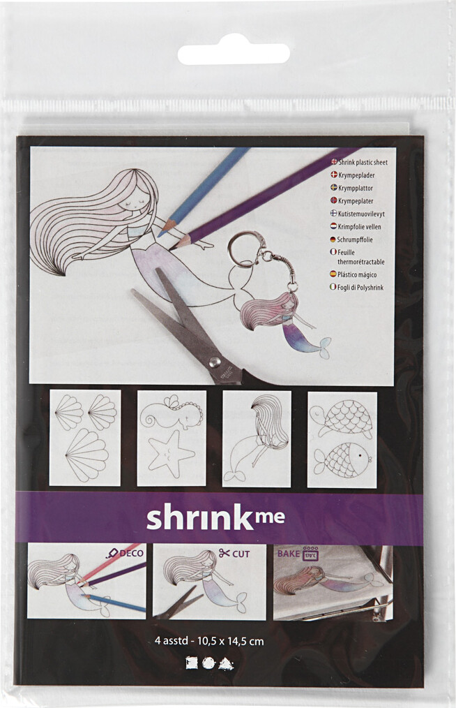 Krympeplast Med Motiver - Havfrue - 10,5X14,5 CM - Tykkelse 0,3 MM - Mat Transparent - 4 Ark