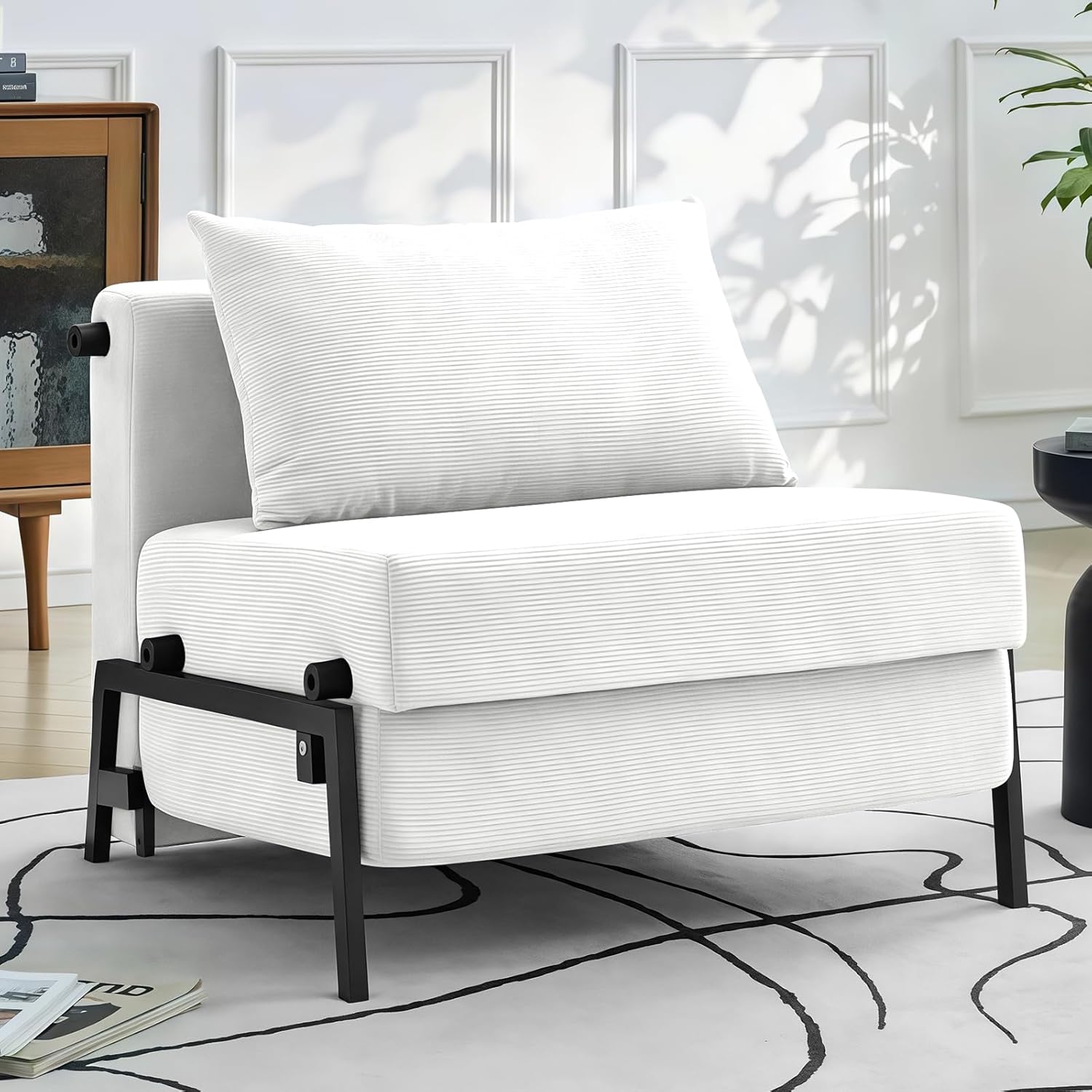 Generisch Schlafsofa mit Schlaffunktion, Schlafsessel 2 in 1 mit Bettfunktion, 190 x 80 cm Gästebettfür, Cord-Schlafsofa mit Kissen für Wohnzimmer & Schlafzimmer, Weiß, 80cm