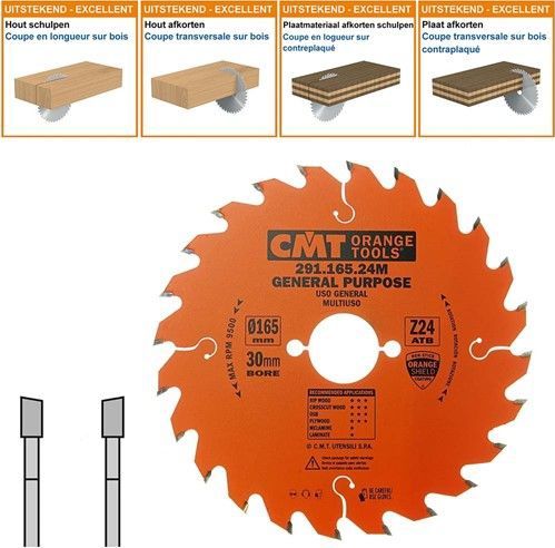 CMT ORANGE TOOLS - CMT Universeel Cirkelzaag - 165x30x2,2 mm - Z24 - Voor Draagbare Machines