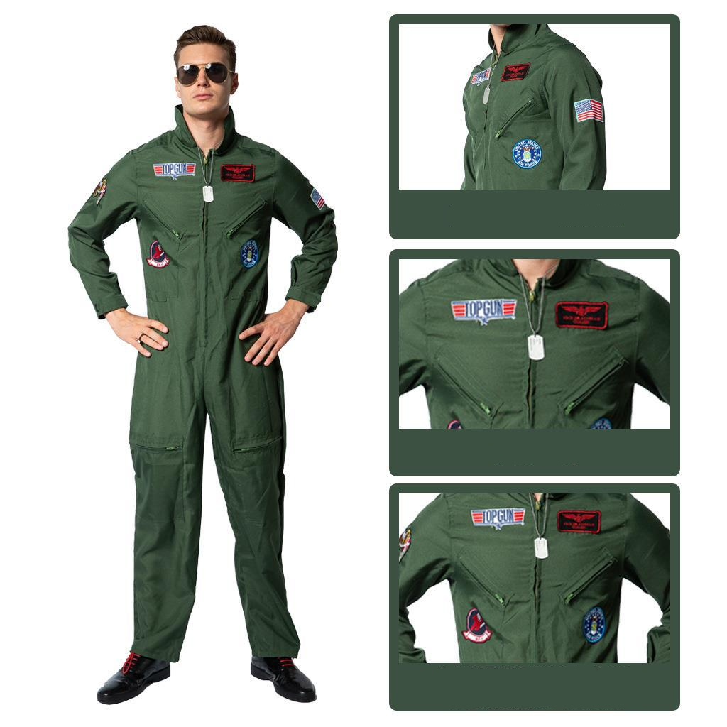 (160-180cm) Fasnachts Erwachsenen Kostüm Kampfjet Pilot Overall Verkleidung für Motto Partys / Halloween - Grün