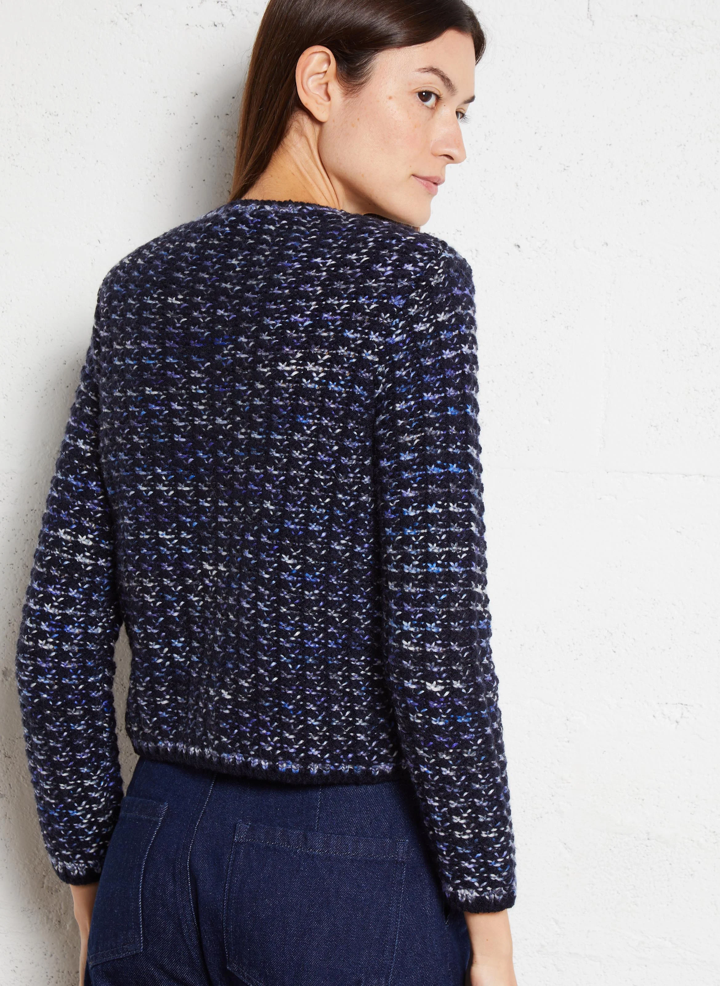 BELONI - Cardigan droit col rond en laine mélangée | Bleu