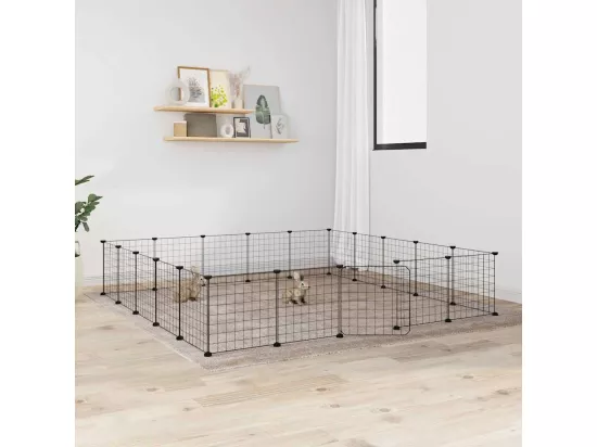 Cage animaux de compagnie à 20 panneaux et porte Noir 35x35 cm