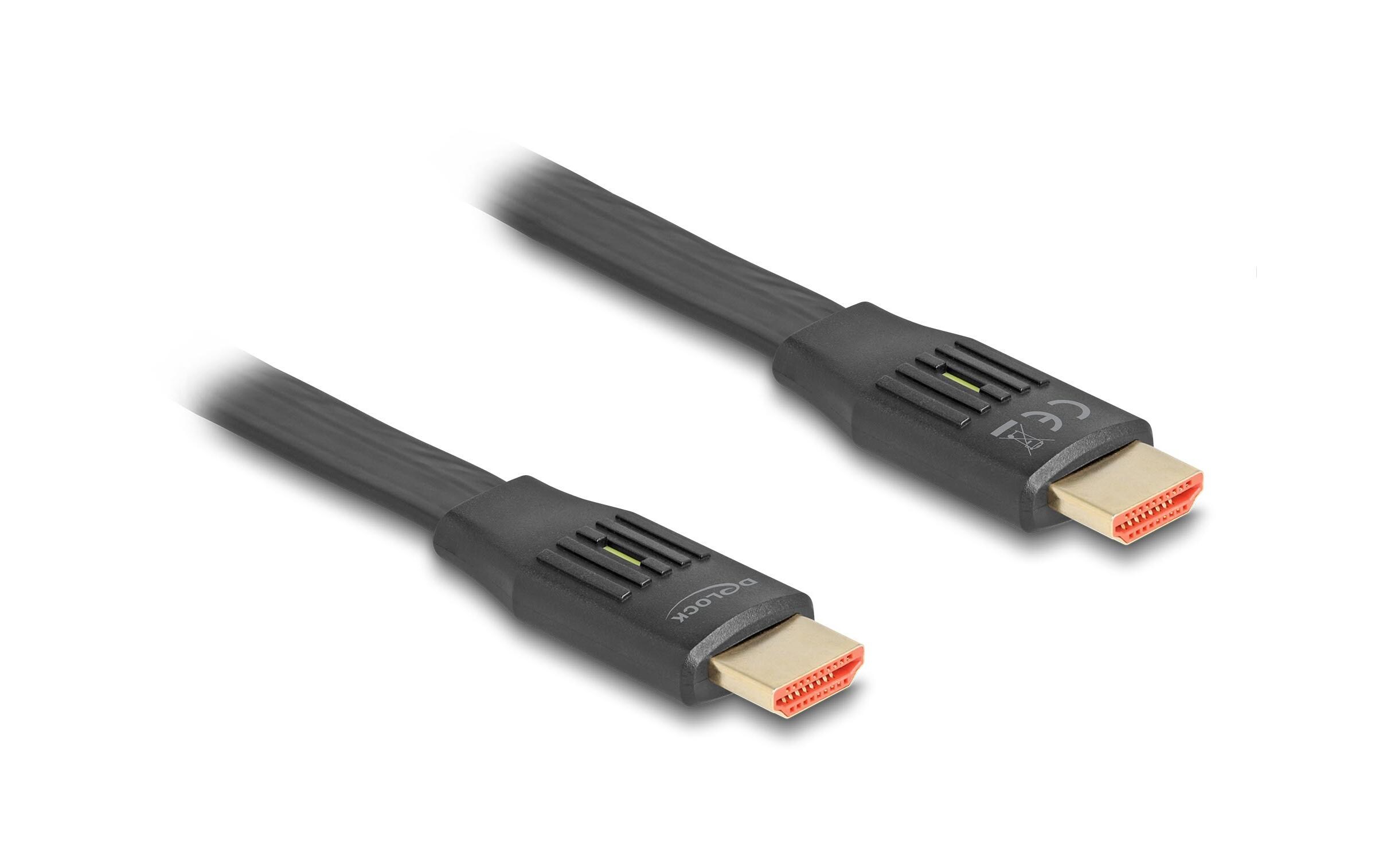 Kabel 8K 60 Hz Flat HDMI - HDMI, 2 mDelock High Speed HDMI Flachbandkabel 48 Gbps 8K 60 Hz 2 m