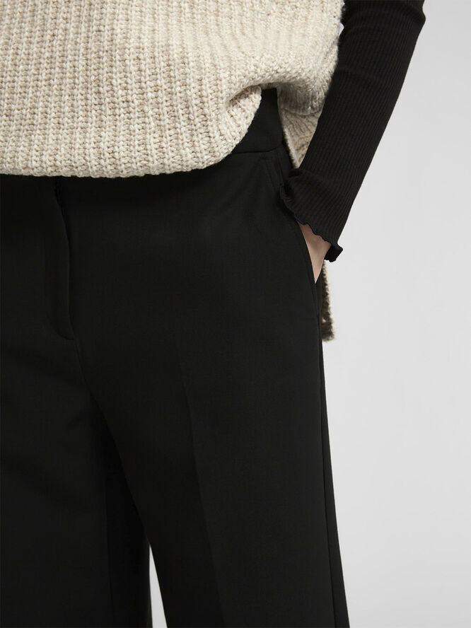 Selected Femme SLFRITA MW WIDE PANT BLACK N NOOS Sort