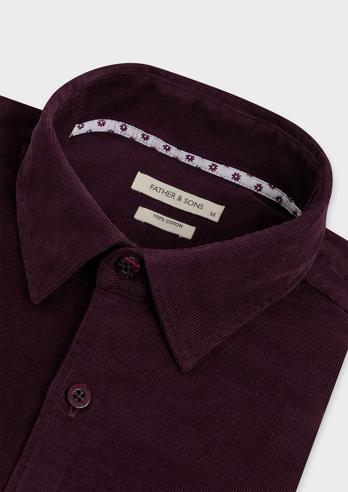 Chemise sport Slim en velours côtelé uni aubergine