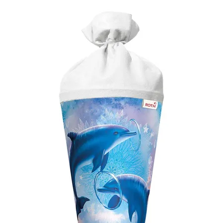 Roth Motiv-Schultüte, Delfine, 70cm, rund, Rot(h)-Spitze, Filzverschluss
