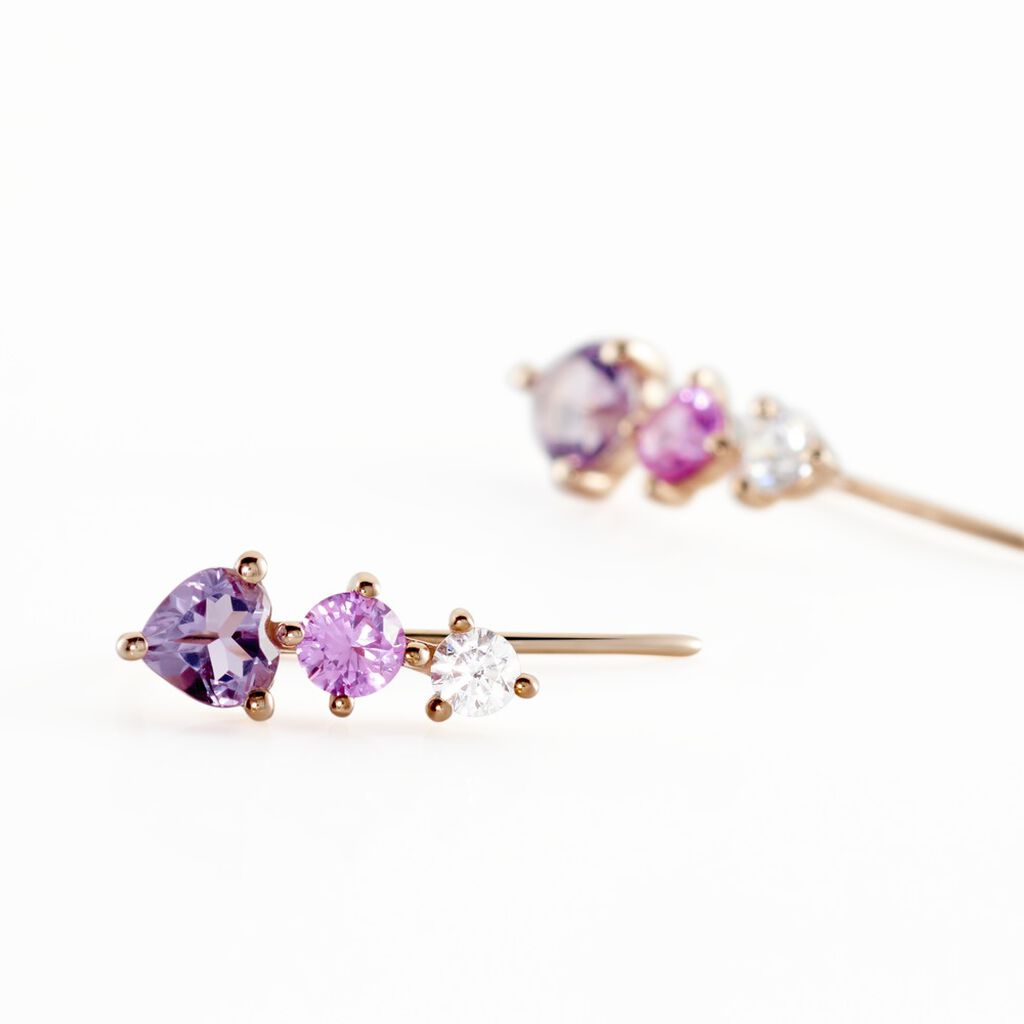Boucles D'oreilles Lauressa Or Rose Amethyste Violet Oxyde
