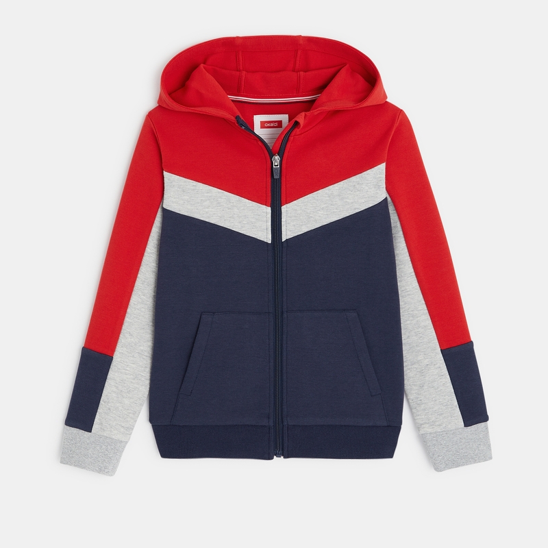 Sweat-shirt 3 couleurs à capuche bleu garçon