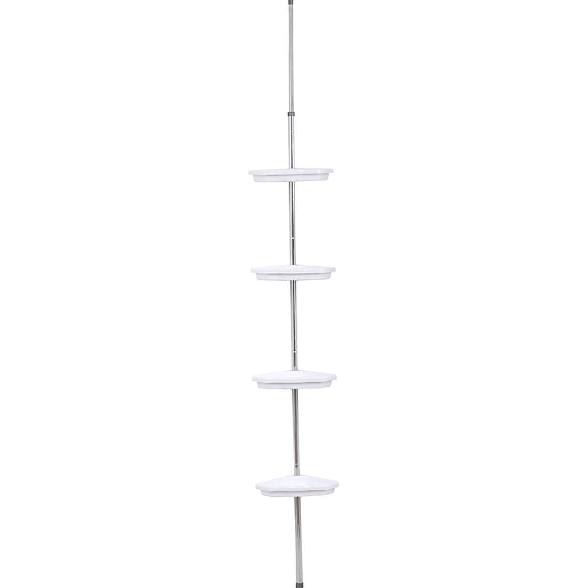COLONNE TELESCOPIQUE 4 ETAGERES 1 PORTE SAVON BLANC