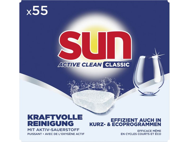 SUN Maschinenspülmittel Classic Active Clean Regular 55 Tab Geschirrspülmittel für sauberes und glänzendes Geschirr