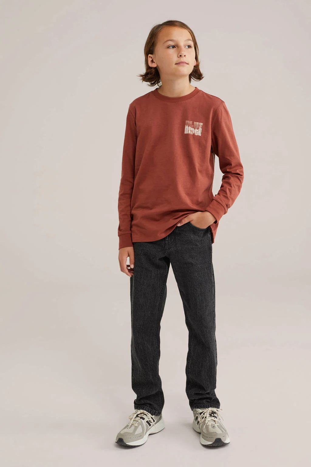 WE Fashion Blue Ridge longsleeve donkerbruin