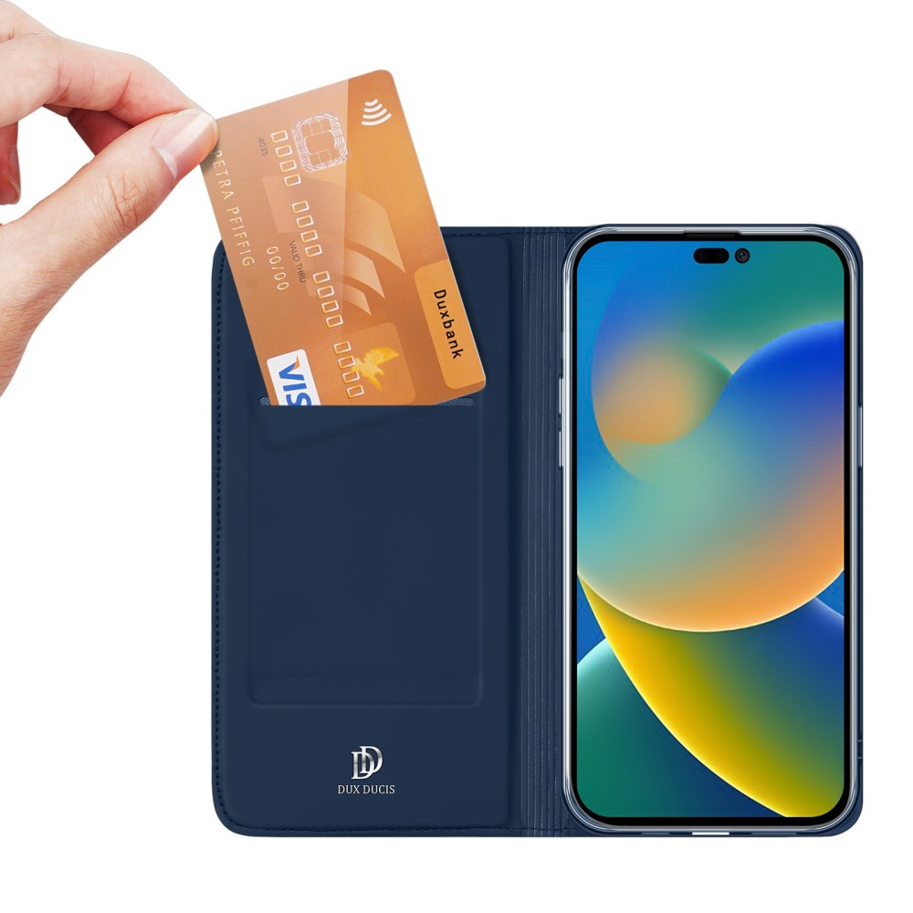iPhone 14 Pro Max Flip Wallet Cover Leder Tasche - Dunkelblau