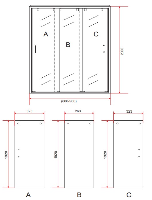 Sanigoods Toru schuifdeur 3-delig 90cm chroom